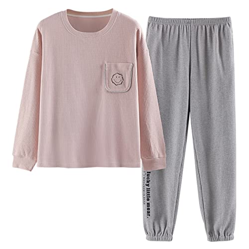 GOSO Mädchen Waffel 2pcs Pyjamas Set Stylish Loungewear Set Nachtwäsche für Winter/Herbst, Atmungsaktive Nachtwäsche Set für Teenager Mädchen von GOSO