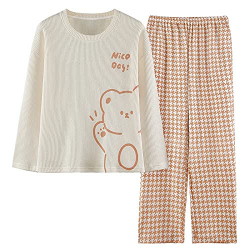 GOSO Mädchen Waffel 2pcs Pyjamas Set Stylish Loungewear Set Nachtwäsche für Winter/Herbst, Atmungsaktive Nachtwäsche Set für Teenager Mädchen von GOSO