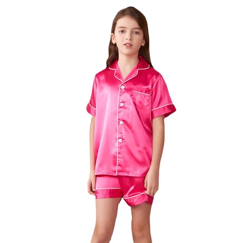 GOSO Pyjamas Set Seide Sommer Pyjama für Mädchen 5-14Jahre Button-down Pjs Kurze Ärmel Seide Satin Nachtwäsche 2 Stück Lounge Sets von GOSO