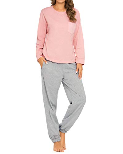 GOSO Schlafanzug Damen Pyjama Set Zweiteilige Nachtwäsche Langarm Hausanzug Top und Hose Lady Jogging Stil Soft Lounge Sets von GOSO