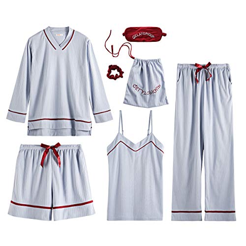 GOSO Schlafanzug Mädchen 140 146 152 Komfortable Baumwoll Langen Ärmeln Pyjama Jugend Herbst Winter Hause Set Sieben-teilig von GOSO