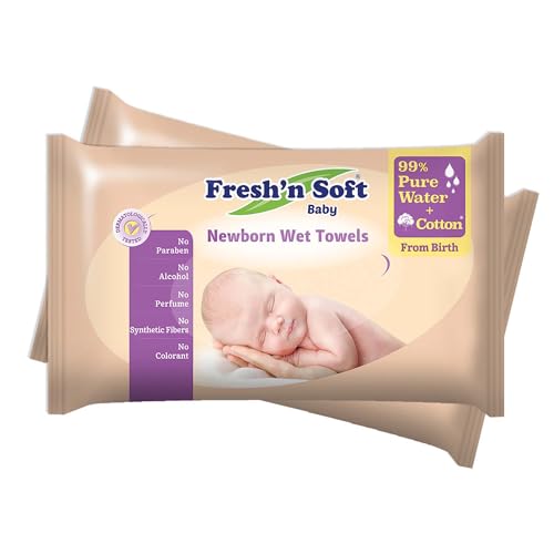 Fresh'n Soft Feuchttücher für Neugeborene mit reinem Wasser und Baumwolle, 100 % biologisch abbaubar, mikrowellengeeignet, ohne Parabene, Parfum, Allergene und ohne synthetische Fasern (80 Stück von GOSOYO