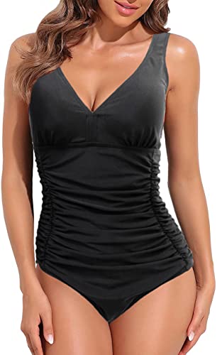 GOTIMAL Push up Badeanzug bademode für Frauen Einteilige high Waist Badeanzug Damen pures Schwarz XL von GOTIMAL