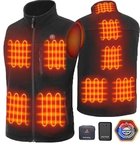 GOTOBI Beheizbare Fleece Weste Herren mit 16000mAh Powerbank - Heizweste Herren mit 9 Heizzonen und 3 Einstellbaren Temperaturen, Beheizte Weste für Outdoor-Aktivitäten Radfahren,Schwarz,S von GOTOBI