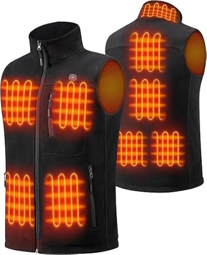 GOTOBI Beheizbare Fleece Weste Herren mit 16000mAh Powerbank - Heizweste Herren mit 9 Heizzonen und 3 Einstellbaren Temperaturen, Beheizte Weste für Outdoor-Aktivitäten Radfahren,Schwarz,XL von GOTOBI