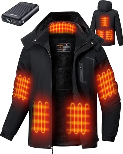 GOTOBI Beheizbare Jacke herren mit Powerbank 12V 18400mAh, 8 Heizzonen Beheizte Jacke mit 3 Temperaturstufen, Heizjacke,Dicker Herrenmantel für Radfahren, Camping & Outdoor-Arbeit,Schwarz,L von GOTOBI