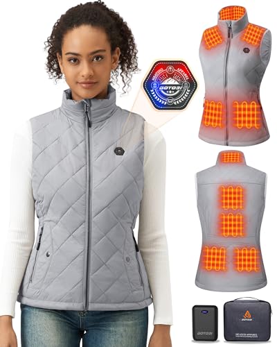 GOTOBI Heizweste Damen mit 16000mAh Powerbank - Beheizbare Weste mit 9 Heizzonen und 3 Einstellbaren Temperaturen,Beheizte Weste für Outdoor-Aktivitäten Wandern,Grau,XL von GOTOBI