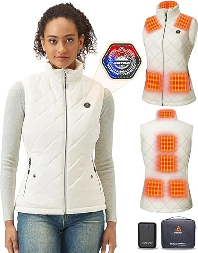 GOTOBI Heizweste Damen mit 16000mAh Powerbank - Beheizbare Weste mit 9 Heizzonen und 3 Einstellbaren Temperaturen,Beheizte Weste für Outdoor-Aktivitäten Wandern,Weiß,L von GOTOBI