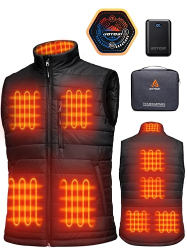 GOTOBI Heizweste Herren mit 16000mAh Powerbank - Beheizbare Weste mit 9 Heizzonen und 3 Einstellbaren Temperaturen, Beheizte Weste für Outdoor-Aktivitäten Radfahren,Schwarz,2XL von GOTOBI