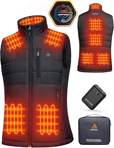 GOTOBI Heizweste Herren mit Powerbank 16000mAh 7.4V, Beheizbare Weste mit 9 Heizzonen, 4-in-1 intelligenter Schalter mit Lichtaus Design, Beheizte Weste für Outdoor Motorrad Radfahren von GOTOBI