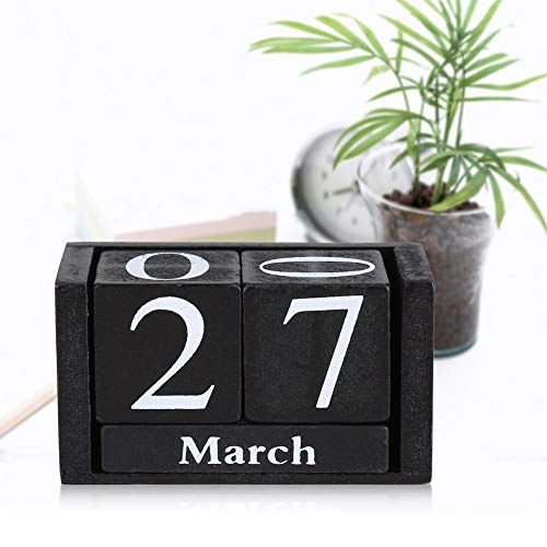 Ewiger ewiger Kalender aus Holz | Desktop-Kalender Lift 'n' Flip Block Design | für zu Hause oder im Büro(Schwarz) von GOTOTOP