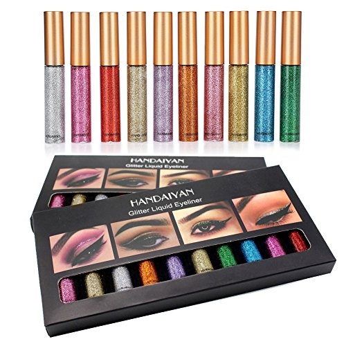 Flüssiger Glitzer-Eyeliner in 10 Farben, Langanhaltender, Schimmernder Lidschatten, Schimmerndes, Funkelndes, Silbermetallisches Eyeliner-Set von GOTOTOP