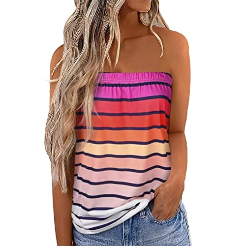 GOTOTOP Damen Sexy Tube Top Ärmelloses Trägerlos Plissee Stretch Bedruckt Tank Top Party Strand Lässige Sommer Hemdbluse Oberteile(L-Bunt) von GOTOTOP