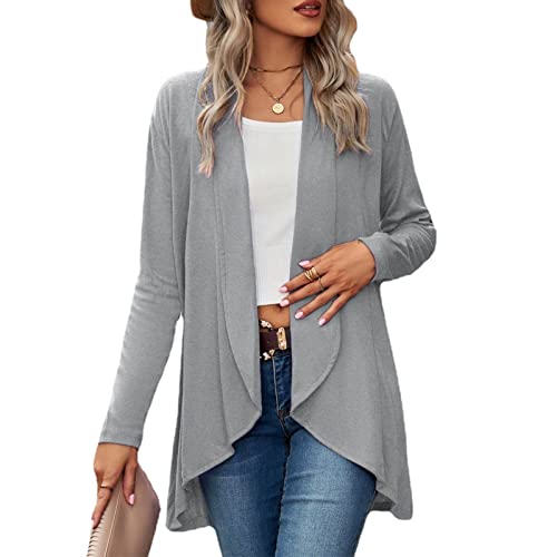 GOTOTOP Damen Strickjacke Langarm Open Front Top Unregelmäßiger Saum Lässige Manteljacken für Damen(XXL-Hellgrau) von GOTOTOP