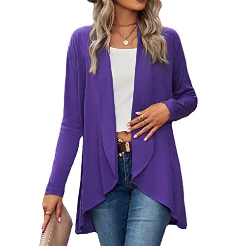 GOTOTOP Damen Strickjacke Langarm Open Front Top Unregelmäßiger Saum Lässige Manteljacken für Damen(XXL-Lila) von GOTOTOP