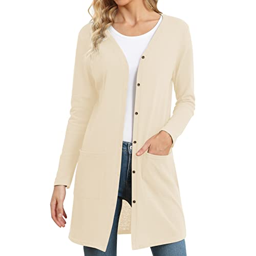 GOTOTOP Damen Strickjacke Pullover Strickmantel Offen Frühling Casual Cardigan Basic Fein Gestrickt Jacke(L-Aprikose) von GOTOTOP