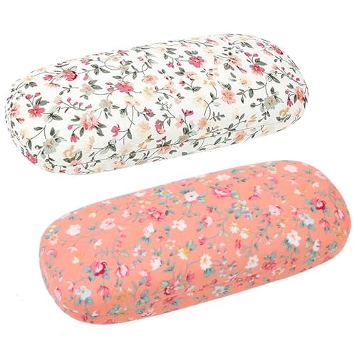 GOTRUST 2 Stück Brillenetui Floral Damen, Tragbar Blumen Brillenetui Box, Stoffe Hart Schalen Brillenetuis, Glasses Case Aesthetic aus Blumenstoff für Brillen Lesebrillen, Kleine Sonnenbrillen von GOTRUST