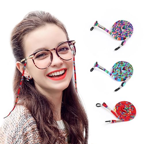 GOTRUST 3 Stück Brillenband Damen Bunt Baumwolle Brillen Ketten, Kinder Brillen Kettenband, Mehrfarbig Brillenschnur, Sonnenbrille Kette Geflochtenes für Sonnenbrillen, Lesebrillen, Sportbrillen von GOTRUST