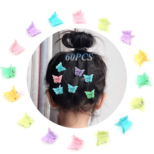 60PCS Schmetterling Haarklammer Klein, Mini Haarklammern Bunt, Mini Haarclips Schmetterlings, Süße Kleine Kunststoff Haar Klammern für Frauen, Kinder, Mädchen von GOTRUST