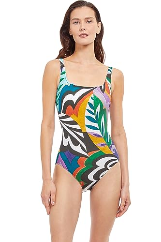 Gottex Essentials Badeanzug Damen Bauchweg - Einteiler mit Cups Bauchkontrolle Bademode Quadratischer Ausschnitt - Einteiliger Schwimmanzug Verstellbare Träger Mehrfarbig - Tribal Art Größe 40 von Gottex