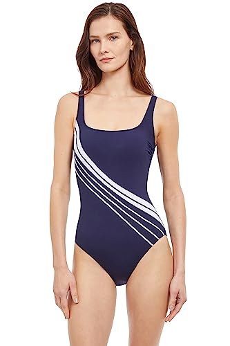 Gottex Essentials Badeanzug Damen Bauchweg - Einteiler mit Cups Bauchkontrolle Bademode Quadratischer Ausschnitt - Einteiliger Schwimmanzug Verstellbare Träger Navy - Simple Elegance Größe 36 von Gottex
