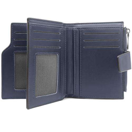 GOUNNU Geldbeutel Klein Damen PU Leder Mini Geldbörse Damen Klein und im Kurzformat Portemonnaie Viele Fächer Portmonee mit 15 Kartenfächer und Reißverschluss Münzfach (A-Dunkelblau) von GOUNNU