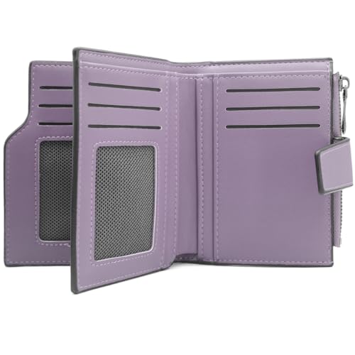 GOUNNU Geldbeutel Klein Damen PU Leder Mini Geldbörse Damen Klein und im Kurzformat Portemonnaie Viele Fächer Portmonee mit 15 Kartenfächer und Reißverschluss Münzfach (A-lila) von GOUNNU