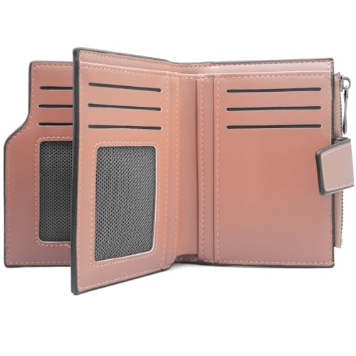 GOUNNU Geldbeutel Klein Damen PU Leder Mini Geldbörse Damen Klein und im Kurzformat Portemonnaie Viele Fächer Portmonee mit 16 Kartenfächer und Reißverschluss Münzfach (A-Dunkelrosa) von GOUNNU