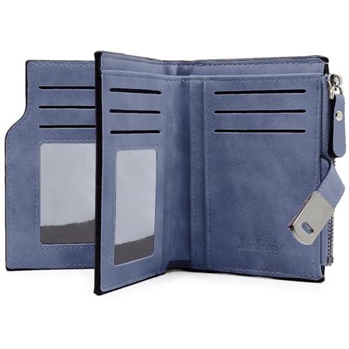 GOUNNU Geldbeutel Klein Damen PU Leder Mini Geldbörse Klein und im Kurzformat Portemonnaie Damen Viele Fächer Portmonee mit 16 Kartenfächer und Reißverschluss Münzfach (Dunkelblau) von GOUNNU