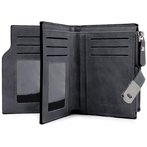 GOUNNU Geldbeutel Klein Damen PU Leder Mini Geldbörse Klein und im Kurzformat Portemonnaie Damen Viele Fächer Portmonee mit 16 Kartenfächer und Reißverschluss Münzfach (schwarz) von GOUNNU