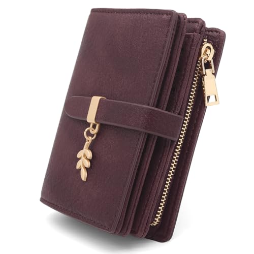 GOUNNU Geldbörse Damen Klein Portemonnaie Damen PU Leder Portmonee mit RFID Blockierung Kleines Geldbeutel und Reißverschluss Münzfach Druckknopf und 17 Kartenfächer Kurzformat Portmonee(Weinrot) von GOUNNU