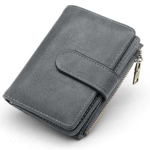 GOUNNU Geldbörse Damen Klein Portemonnaie Damen PU Leder Kleines Portmonee RFID Blockierung Geldbeutel mit Reißverschluss Münzfach und 17 Kartenfächer Kurzformat Portmonee (Grau) von GOUNNU