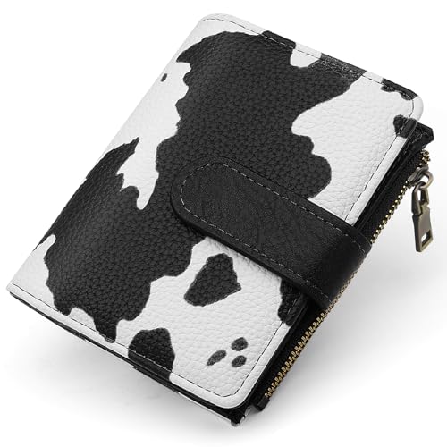 GOUNNU Geldbörse Damen Klein Portemonnaie Damen PU Leder Kleines Portmonee RFID Blockierung Geldbeutel mit Reißverschluss Münzfach und 17 Kartenfächer Kurzformat Portmonee (Kuhschwarz) von GOUNNU