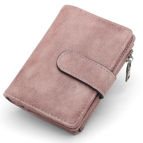 GOUNNU Geldbörse Damen Klein Portemonnaie Damen PU Leder Kleines Portmonee RFID Blockierung Geldbeutel mit Reißverschluss Münzfach und 17 Kartenfächer Kurzformat Portmonee (Rosa) von GOUNNU