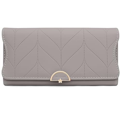 Geldbörse Damen im Langformat, Portemonnaie Gross für Frauen PU Leder mit 9 Kartenfächern Lang Portmonee Damen Geldbeutel groß mit Reißverschluss Münzfach und Vielen Fächern (A-grau) von GOUNNU