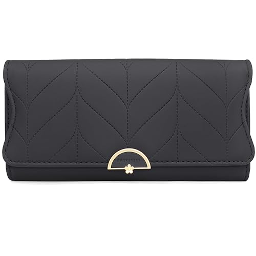 Geldbörse Damen im Langformat, Portemonnaie Gross für Frauen PU Leder mit 9 Kartenfächern Lang Portmonee Damen Geldbeutel groß mit Reißverschluss Münzfach und Vielen Fächern (A-schwarz) von GOUNNU