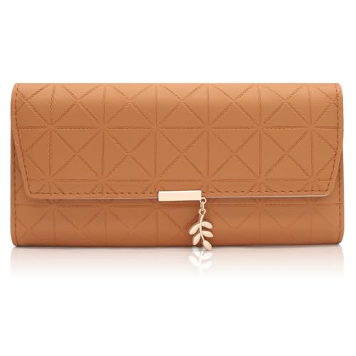 Geldbörse Damen im Langformat, Portemonnaie Gross für Frauen PU Leder mit 9 Kartenfächern Lang Portmonee Damen Geldbeutel groß mit Reißverschluss Münzfach und Vielen Fächern (B-braun) von GOUNNU