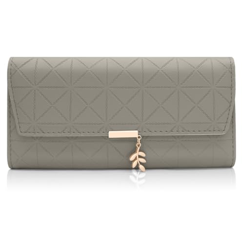 Geldbörse Damen im Langformat, Portemonnaie Gross für Frauen PU Leder mit 9 Kartenfächern Lang Portmonee Damen Geldbeutel groß mit Reißverschluss Münzfach und Vielen Fächern (B-grau) von GOUNNU