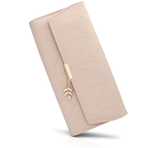 Geldbörse Damen im Langformat, Portemonnaie Gross für Frauen PU Leder mit 9 Kartenfächern Lang Portmonee Damen Geldbeutel groß mit Reißverschluss Münzfach und Vielen Fächern (C-Rosa) von GOUNNU
