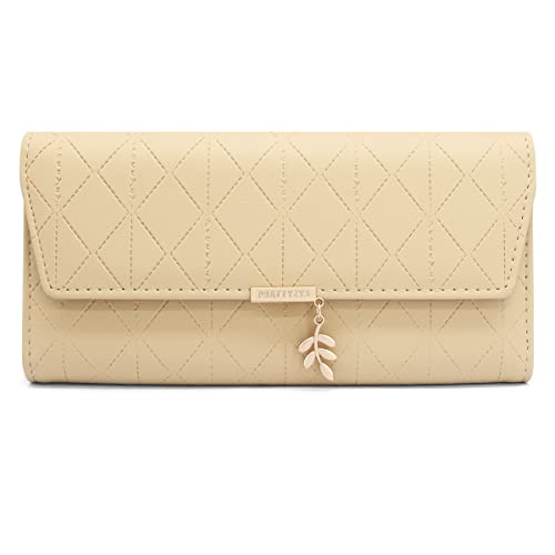 Geldbörse Damen im Langformat, Portemonnaie Gross für Frauen PU Leder mit 9 Kartenfächern Lang Portmonee Damen Geldbeutel groß mit Reißverschluss Münzfach und Vielen Fächern (Mandel) von GOUNNU