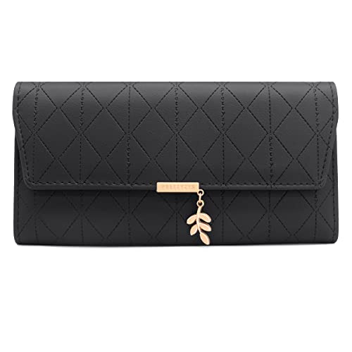 Geldbörse Damen im Langformat, Portemonnaie Gross für Frauen PU Leder mit 9 Kartenfächern Lang Portmonee Damen Geldbeutel groß mit Reißverschluss Münzfach und Vielen Fächern (Schwarz) von GOUNNU