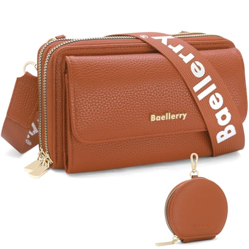 GOUNNU Handytasche zum Umhängetasche Damen Klein Umhängetasche Handy Damen PU Leder Crossbody Schultertasche mit Kartenschlitz Geldbörse 3 Fächern Verstellbar Abnehmbar Schultergurt (Braun) von GOUNNU