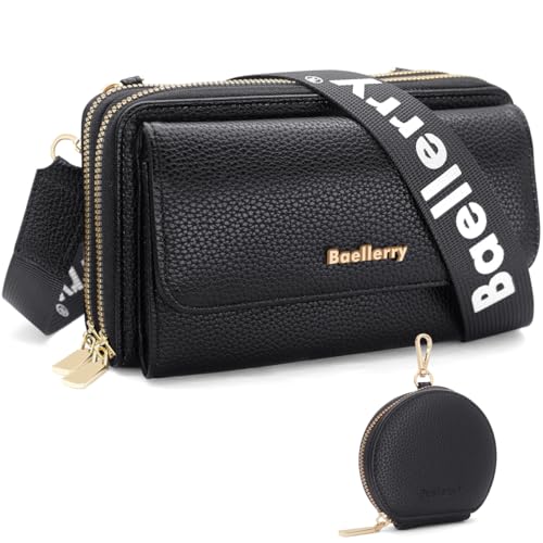GOUNNU Handytasche zum Umhängetasche Damen Klein Umhängetasche Handy Damen PU Leder Crossbody Schultertasche mit Kartenschlitz Geldbörse 3 Fächern Verstellbar Abnehmbar Schultergurt (Schwarz) von GOUNNU