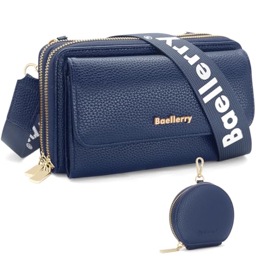GOUNNU Handytasche zum Umhängetasche Damen Klein Umhängetasche Handy Damen PU Leder Crossbody Schultertasche mit Kartenschlitz Geldbörse 3 Fächern Verstellbar Abnehmbar Schultergurt (Dunkelblau) von GOUNNU