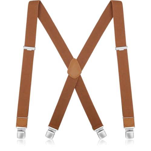 GOUNNU Hosenträger Herren Breit 3,5 cm mit 4 Metall Clips Hosenträger Elastic Verstellbare X-Rücken Einheitsgröße Herren Hosenträger Arbeitshose Extra Stark für Männer und Damen (Kamel) von GOUNNU