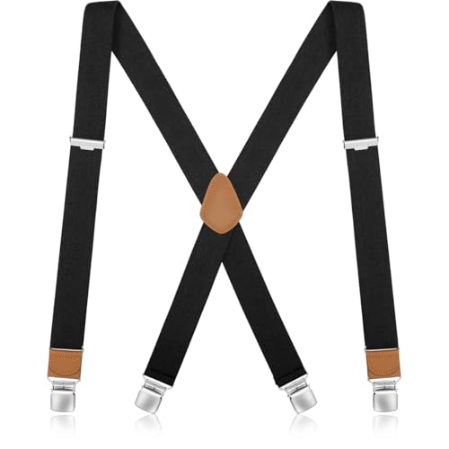 GOUNNU Hosenträger Herren Breit 3,5 cm mit 4 Metall Clips Hosenträger Elastic Verstellbare X-Rücken Einheitsgröße Herren Hosenträger Arbeitshose Extra Stark für Männer und Damen (Schwarz) von GOUNNU