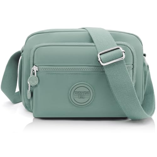 GOUNNU Umhängetasche Damen Wasserdicht Crossbody Bag Nylon Damen Freizeit Schultertasche Vielen Fächern Handtasche Damen Mittelgroß mit Verstellbarer Breiter Schultergurt (Hellgrün) von GOUNNU