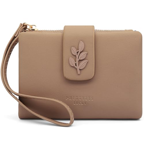 Geldbeutel Klein Damen PU Leder Damen Portemonnaie Klein und im Kurzformat RFID Damen Geldbörse mit Münzfach Kleines Zipper Brieftasche, Mini Portmonee Damen mit Kartenfächern und Armband(Kaffee-1) von GOUNNU