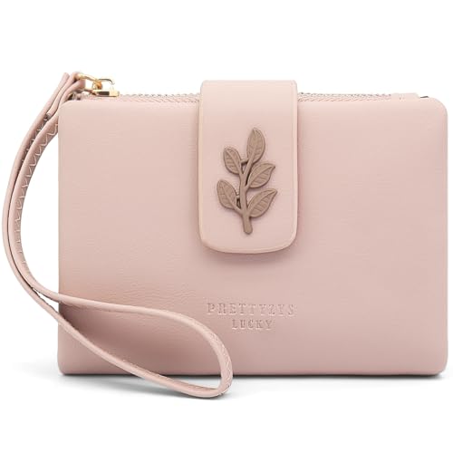 Geldbeutel Klein Damen PU Leder Damen Portemonnaie Klein und im Kurzformat RFID Damen Geldbörse mit Münzfach Kleines Zipper Brieftasche, Mini Portmonee Damen mit Kartenfächern und Armband(Rosa-1) von GOUNNU
