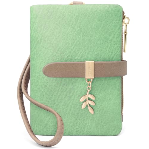 GOUNNU Geldbörse Klein Damen PU Leder Damen Portemonnaie Klein und Kurzformat RFID DamenGeldbeutel mit Münzfach Kleines Zipper Brieftasche, Mini Portmonee mit Kartenfächern und Armband(grün) von GOUNNU